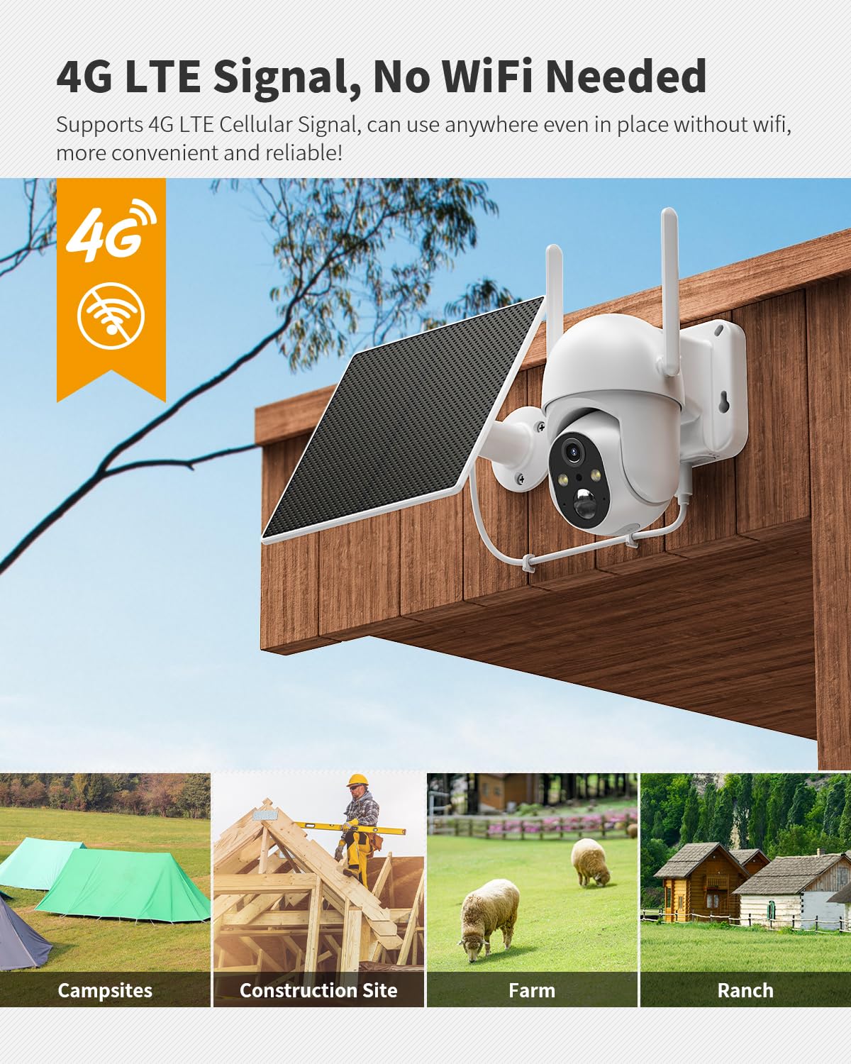 Ebitcam 4G LTE Cellular Security Camera Includes SIM Card(Support Verizon/AT&T/T-Mobile), 2K Solar Outdoor Cam Wireless Without WiFi Needed, 360° Live View, Color Night Vision — Amazon image 2