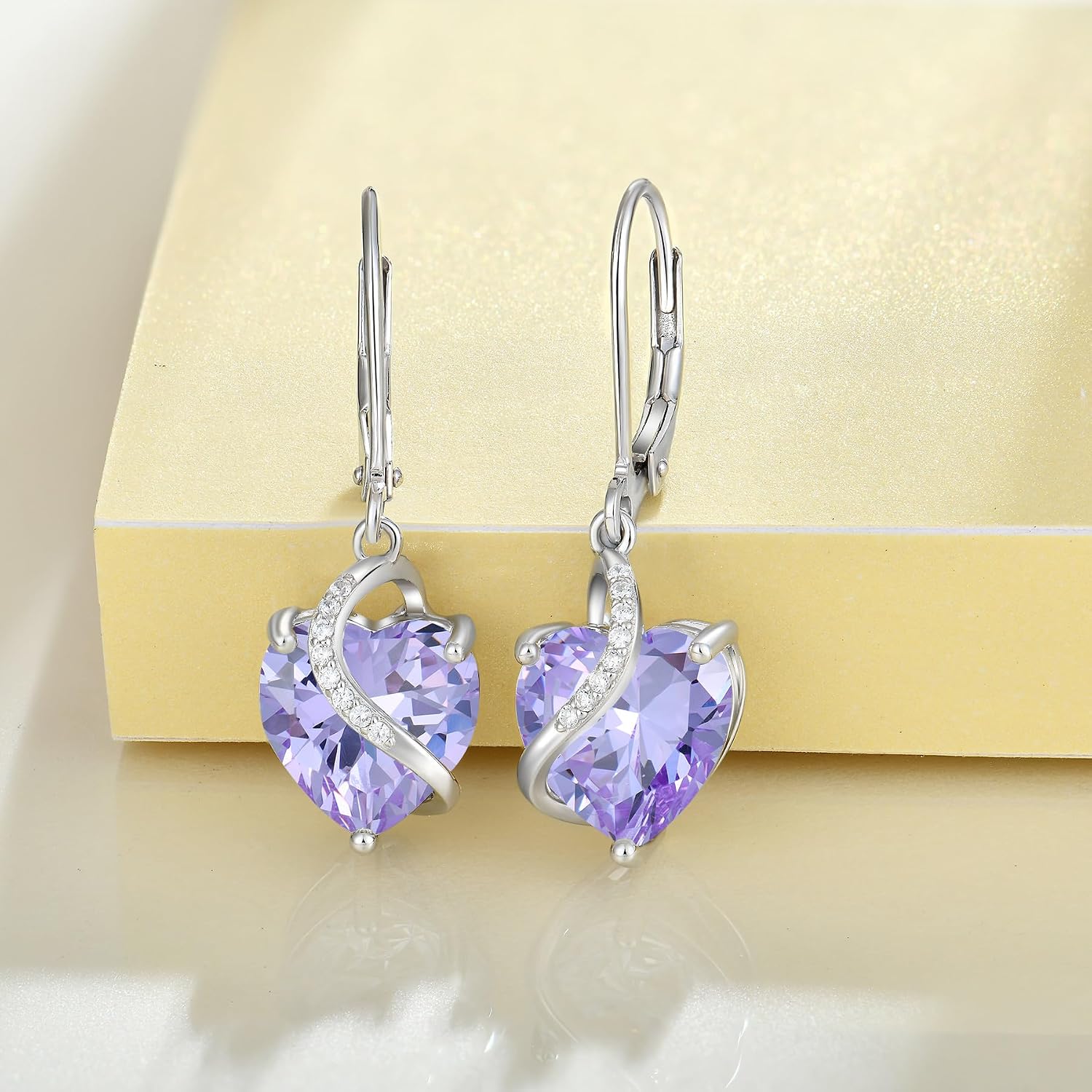 JO WISDOM Heart Dangle Earrings,925 Sterling Silver Birthstone Heart Dangle Earrings Valentines Day Gifts for Her Jewelry Mothers Day Christmas Gifts for Women