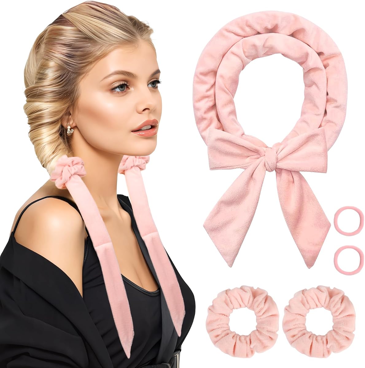 Heatless Curls Overnight Hair Curlers to Sleep In Overnight Curls for Women Heatless Hair Curler for Long Hair Overnight Headband (Pink)