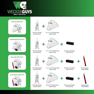 Wedge Guys Golf Grip Kits for Regripping Golf Clubs - Professional Quality - Options Include Hook Blade, 15 or 30 Grip Tape Strips, 5 or 8 oz Grip Solvent & Rubber Vise Clamp