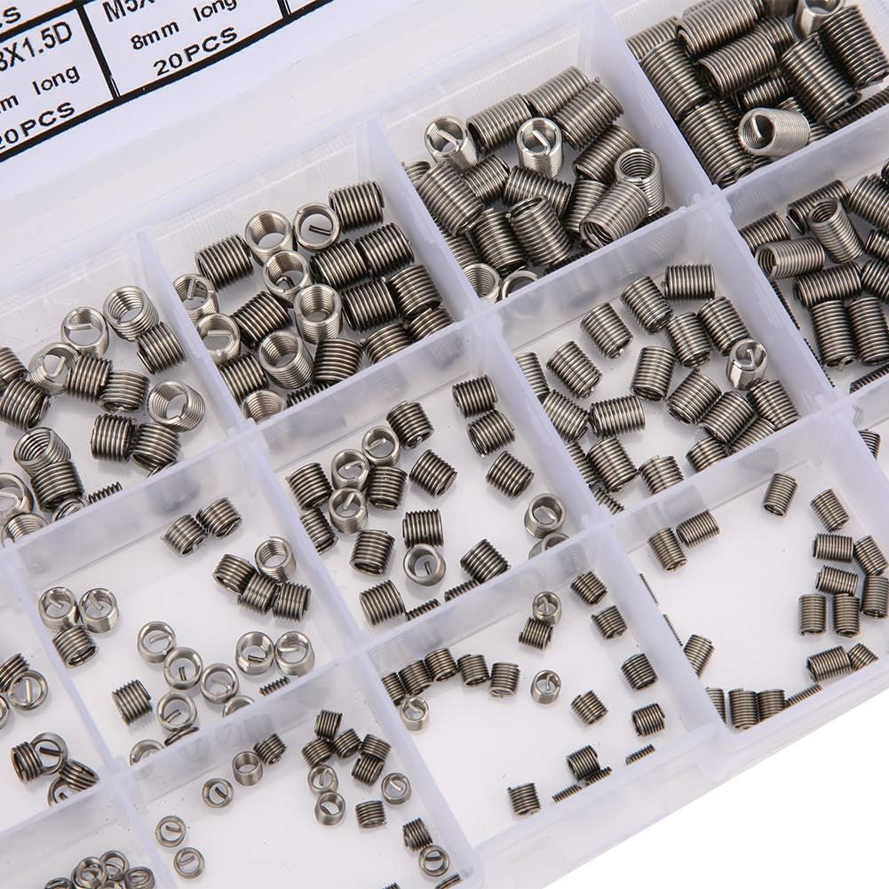 300Pcs Threaded Insert Kit Stainless Steel Thread Repair Tool High Precision M3 M4 M5 Screw Thread Inserts for Hole Repair in Aluminum Alloy Metal Work