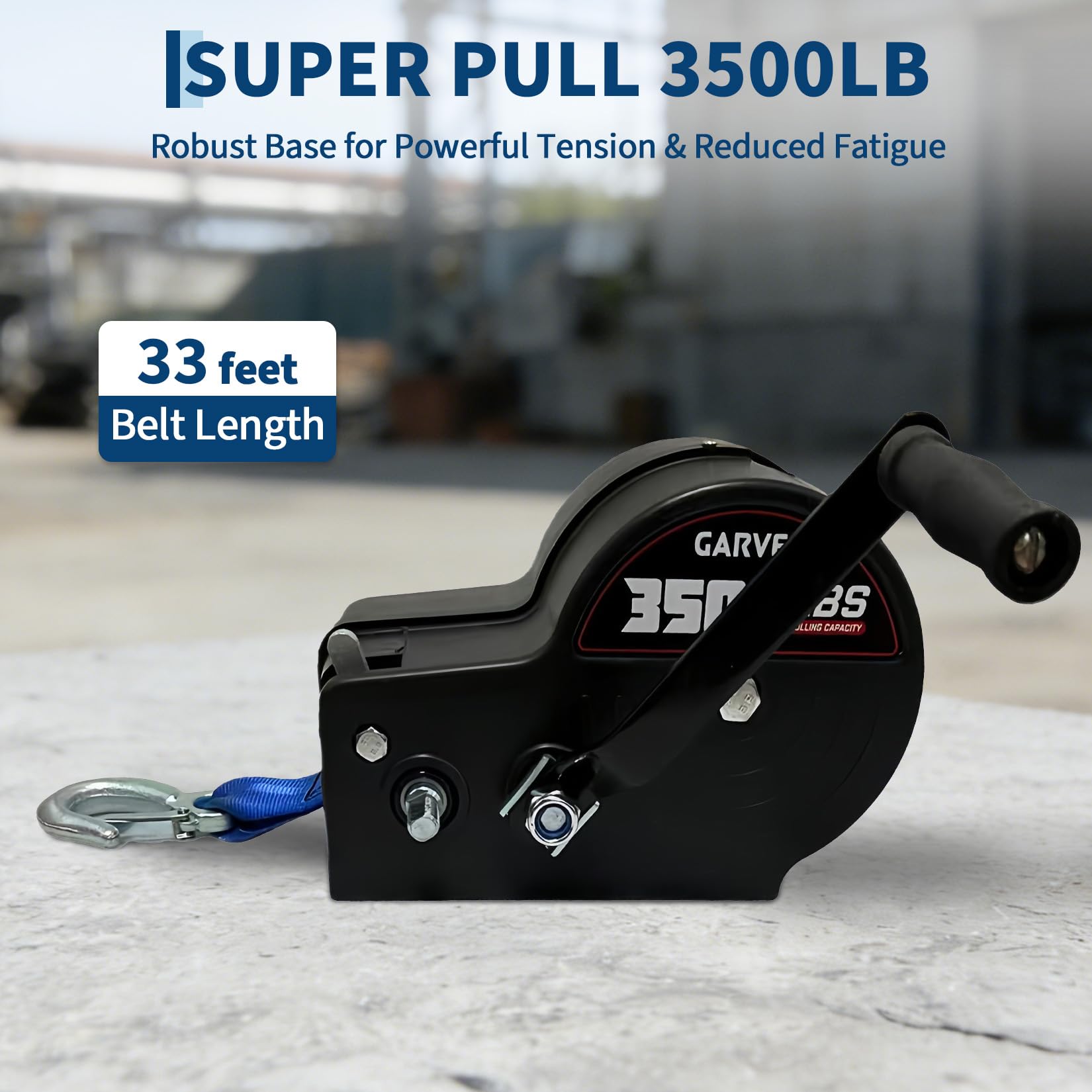 Argano manuale 3500lbs per rimorchio barca - Struttura robusta in acciaio zincato - Cinghia 10m - Doppio rapporto 4:1/8:1 - Ideale per traino e recupero barche, camion, ATV, jet ski -