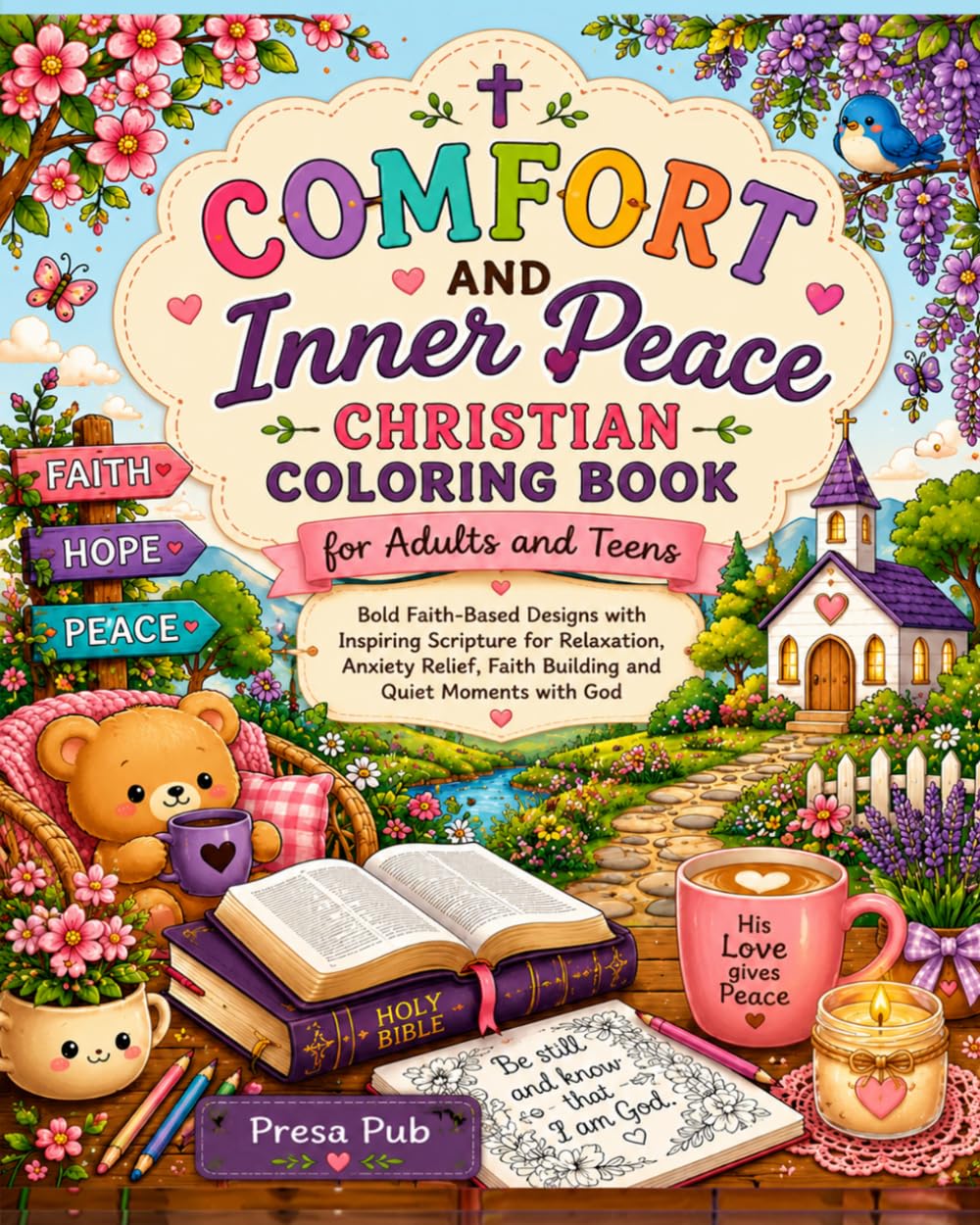 Comfort and Inner peace Christian Coloring Book for Adults and Teens: Bold Faith-Based Designs with Inspiring Scripture for Relaxation, Anxiety Relief, Faith Building and Quiet Moments with God