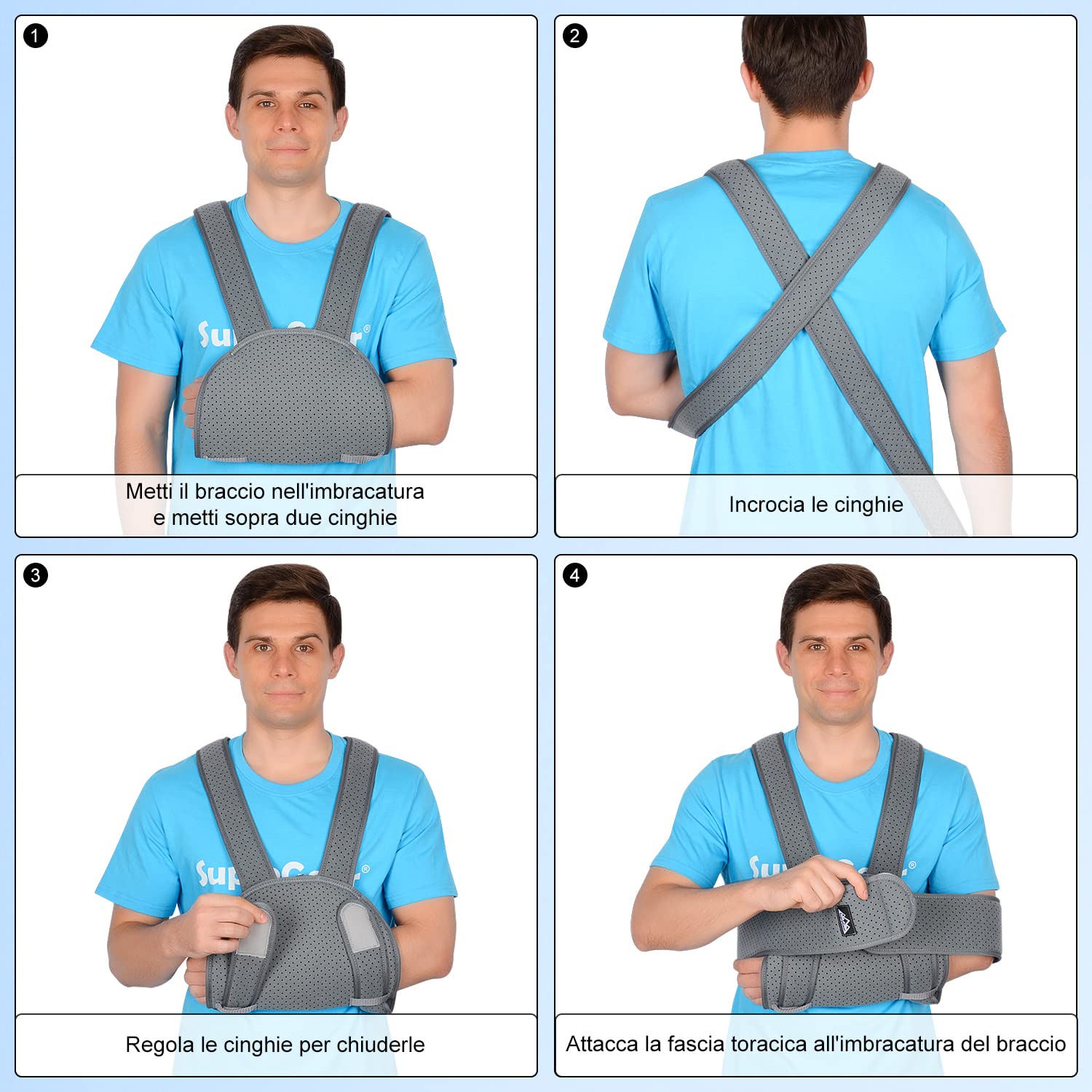 supregear Reggibraccio Tutore Supporto Spalle, per Braccio/Mano/Gomito feriti, Tutore Immobilizzatore Comodo Regolabile, Sling Swathe, Traspirante, Grigio Scuro