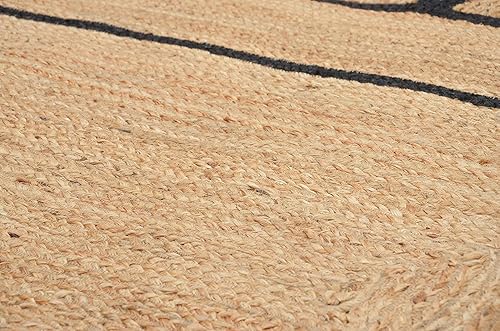 Miniatura 5 de Arise Export Alfombra bohemia de yute de 5 x 7 pies, patrón festoneado natural para decoración del hogar, artículo para sala de estar, pasillos,