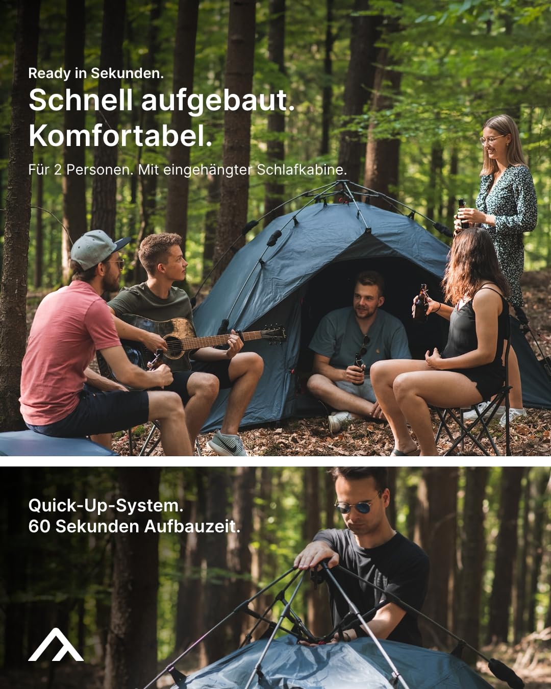qeedo Quick Ash Campingzelt für 2 Personen mit Quick-Up-System (Schnellaufbau) - Zweimannzelt leicht & wasserdicht, Eingang mit Moskitonetz und kleinem Vordach - Kuppelzelt mit schnellem Auf- & Abbau