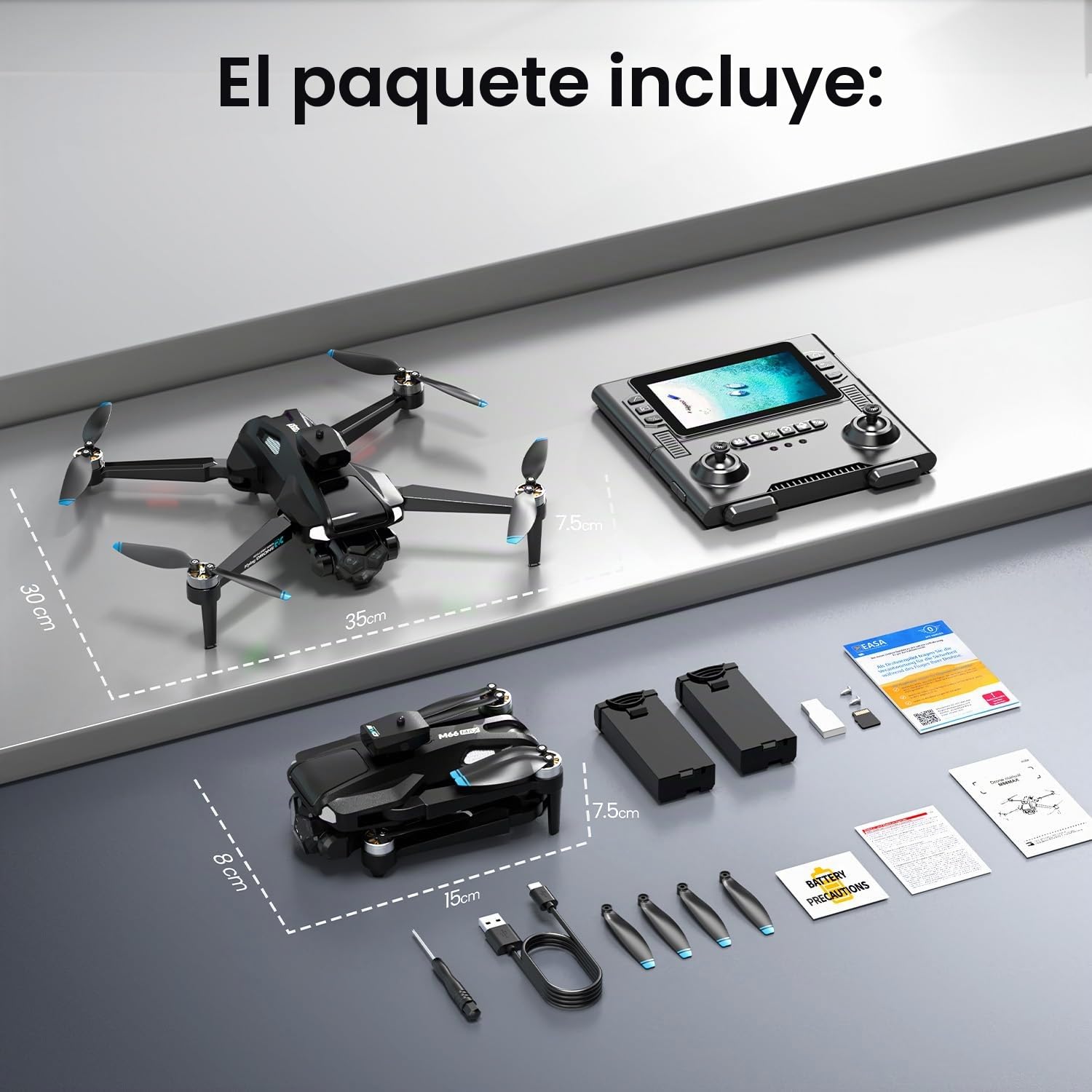 M66 Drone con Controlador HD Plegable de 4,3″, Cámara 1080P para Principiantes con Evitación de Obstáculos, Flujo Óptico, Motor Brushless, 40 Min de Vuelo, Fácil de Volar