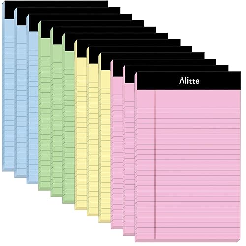 Colored Legal Notepads 5x8, Pack of 12- Perforated Narrow Ruled