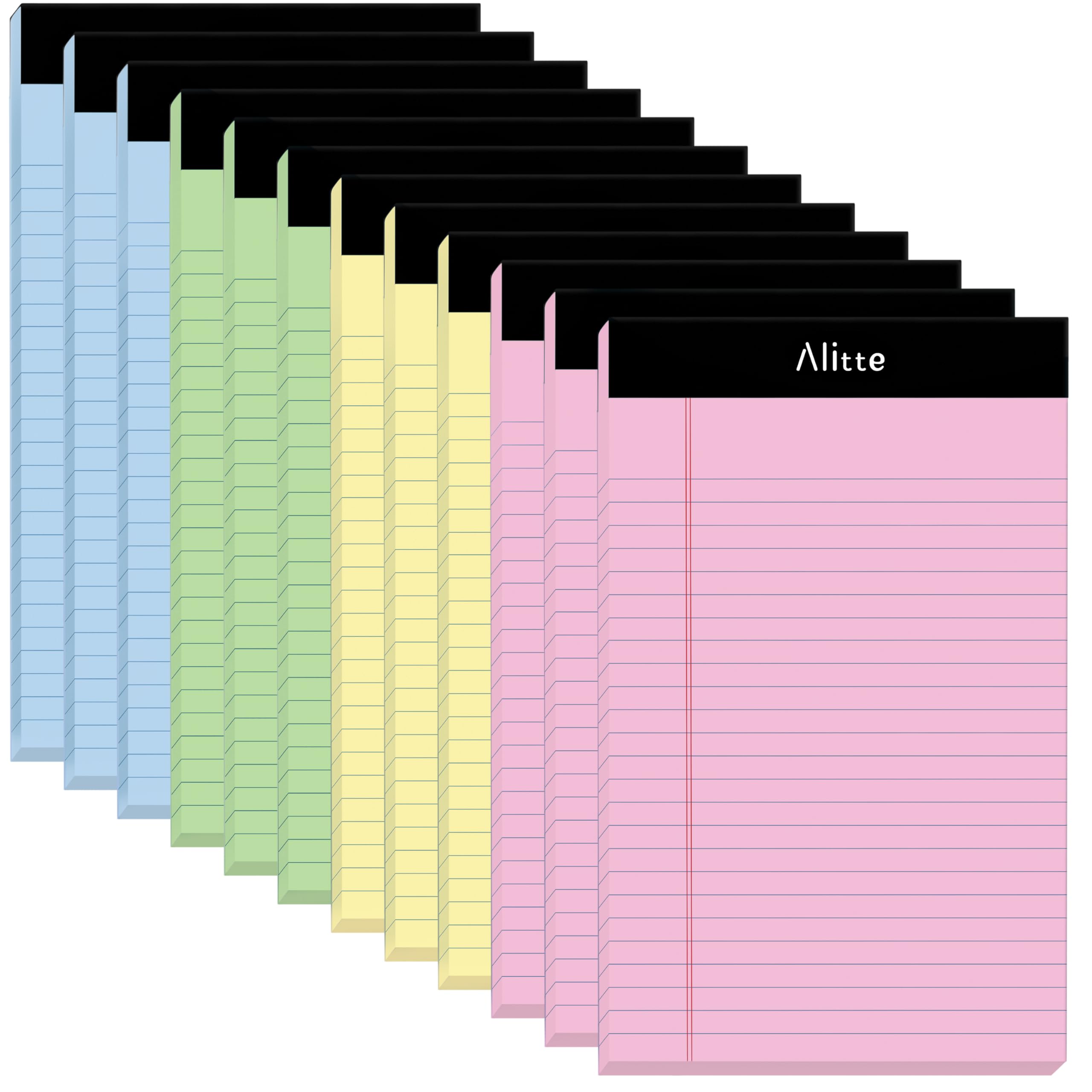 Alitte Colored Legal Notepads 5x8, Pack of 12- Perforated Narrow Ruled Writing Pad - Premium Thick Paper, No Ink Bleeding - Legal Pads For Home,