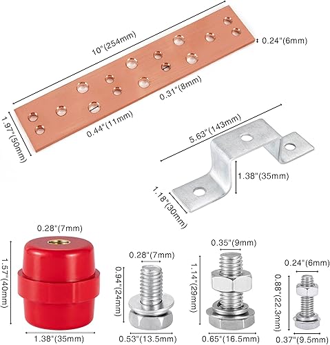 Miniatura 3 de Kit de barra de conexión a tierra TGB Copper Telecom (TGB), barra de bus de 0.24 x 1.97 x 10 pulgadas con 8 posiciones de terminal de 0.31 pulgadas