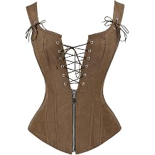 Charmian Womens Renaissance Lace Up Vintage Boned Bustier Corset with Garters