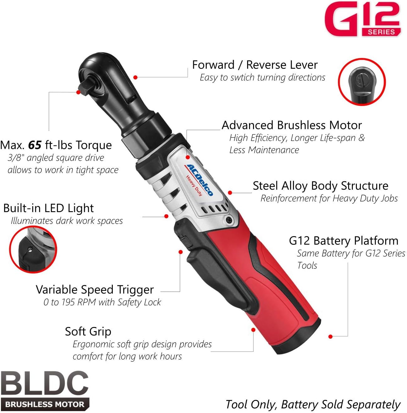 Grеаtеѕt Prоduсt ACDelco ARW1210-3T G12 3/8 12V Cordless 65 ft-lbs. Brushless Ratchet Wrench - Bare Tool Only TOP оƒƒERS ACDelco ARW1210-3T G12 3/8 12V Cordless 65 ft-lbs. Brushless Ratchet Wrench - Bare Tool Only