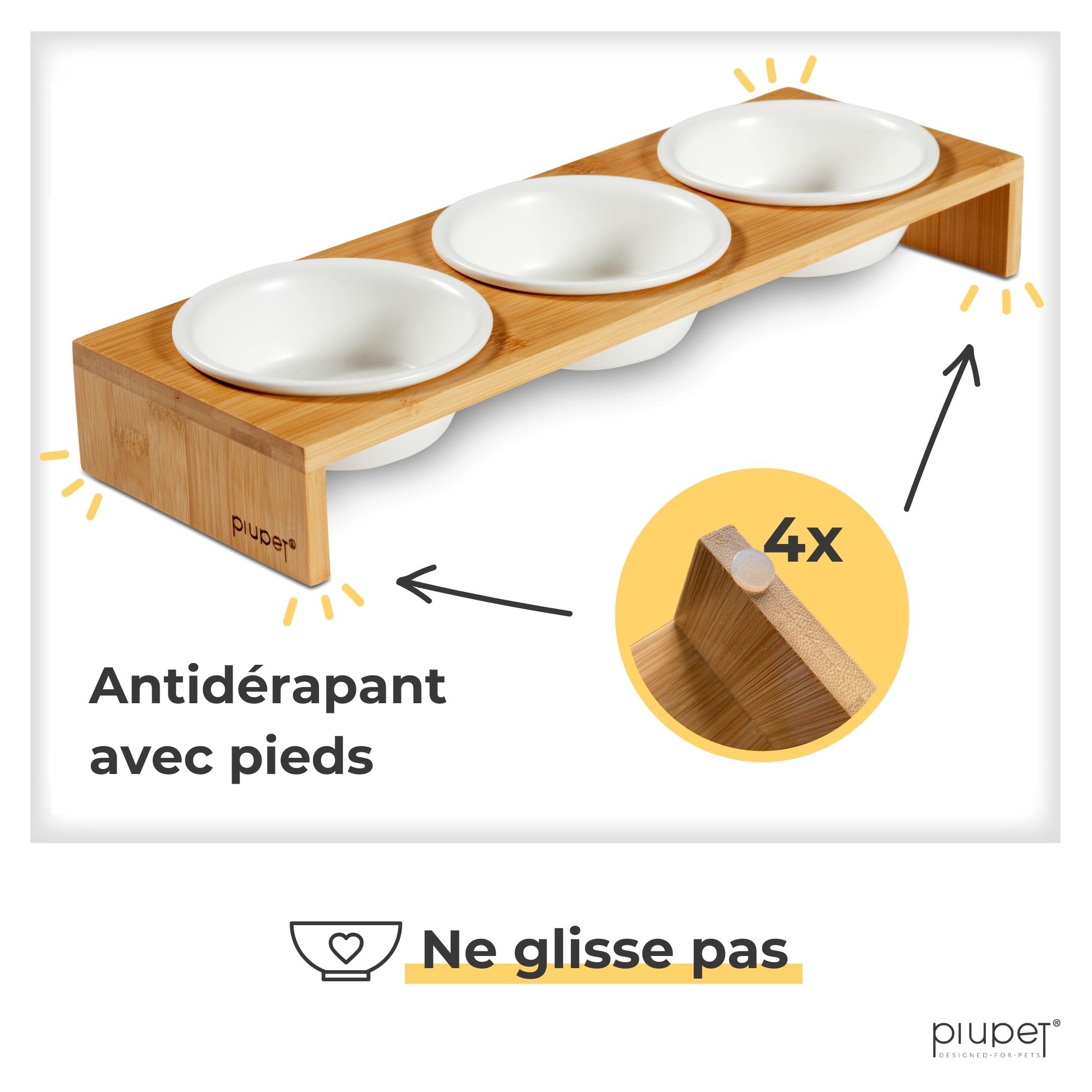 PiuPet® 3er Gamelle Chat I 250ml I Passe au Lave-Vaisselle I Gamelle Chat surélevée I Mangeoirs et abreuvoirs pour Chats et Petits Chiens I Support avec 3 Écuelles