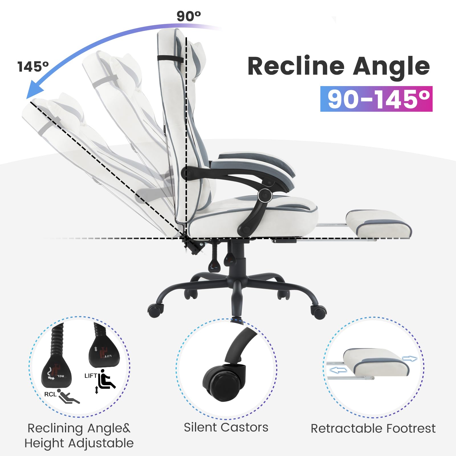 WOLTU Silla Gaming en Tela Transpirable,Ergonómica Silla Gamer,Azul+Blanco | con Reposapiés, Sillón Giratorio Videojuegos, Silla Oficina con Asiento Ancho y Cómodo para Personas Grandes