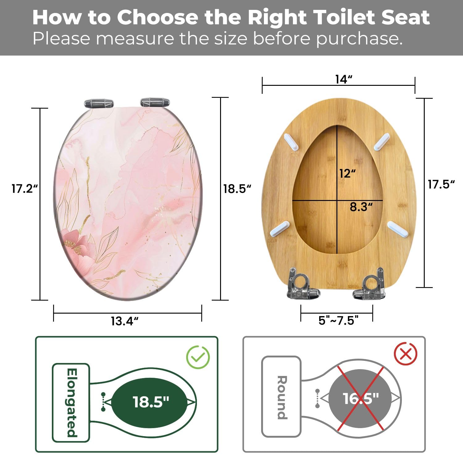 Sedile WC Allungato con Copriwater Dal Design Floreale Astratto, Rosa Cipria E Oro, Facile Da Installare, Chiusura Silenziosa, Cerniere A Sgancio Rapido, Elemento Decorativo per Il Bagno.