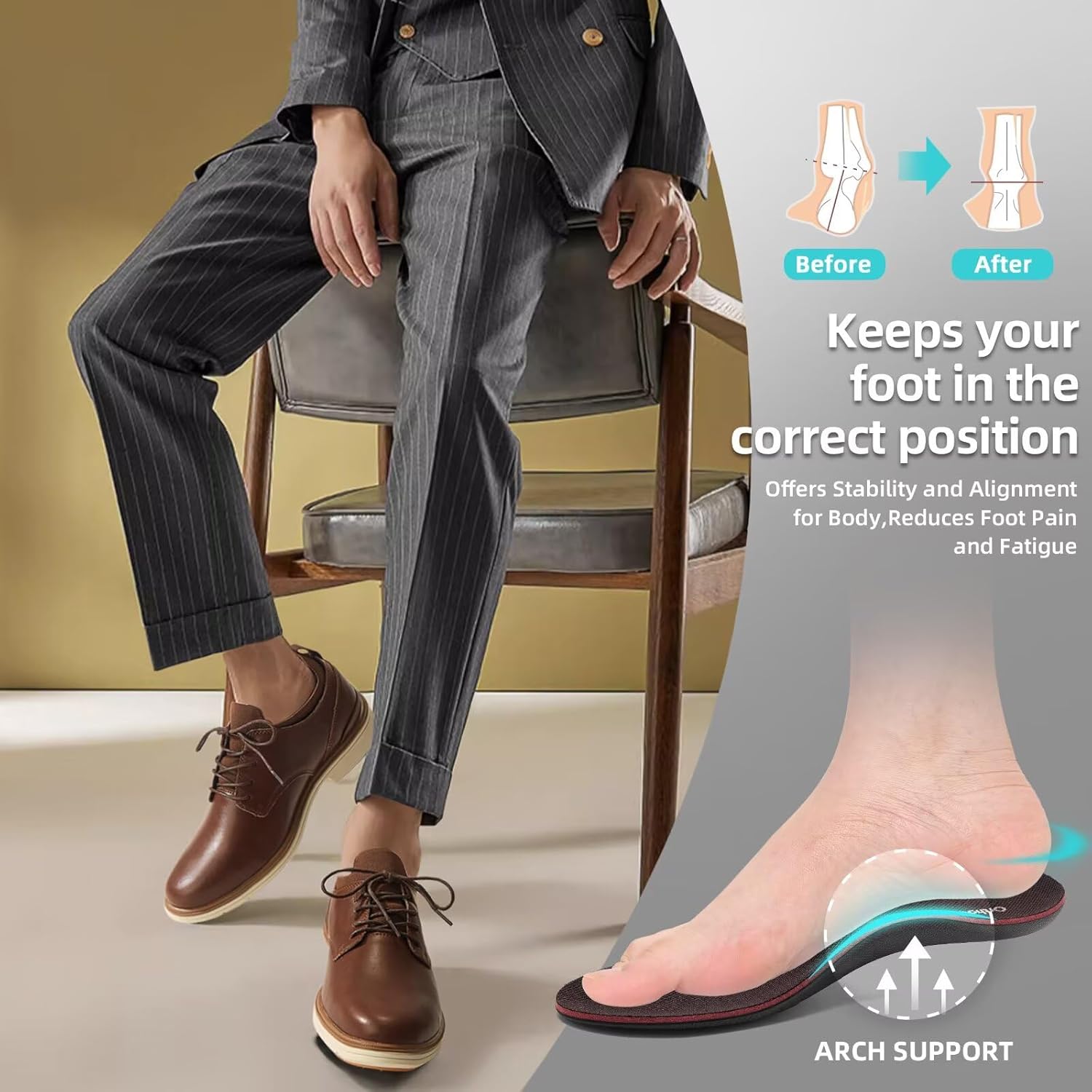 Orthopedic Business Leather Dress Shoes: Arch Support Plantar Fasciitis Walking Wingtip Formal Oxford for Mens, Orthotic Comfortable Casual Patent Tuxedo Work Shoes for Foot Heel Pain Relief - Image 2