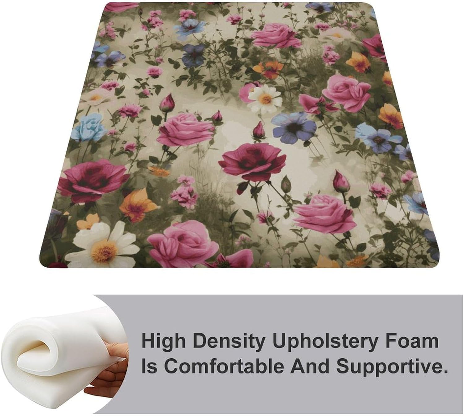 Garden Blooming Wildflowers Degrees of Comfort Meditation Floor Pillow, Square Large Pillows Seating for Adults, Tufted Corduroy Cushions for Outdoor Yoga Tatami Fireplace Living Room 15x15 Inch