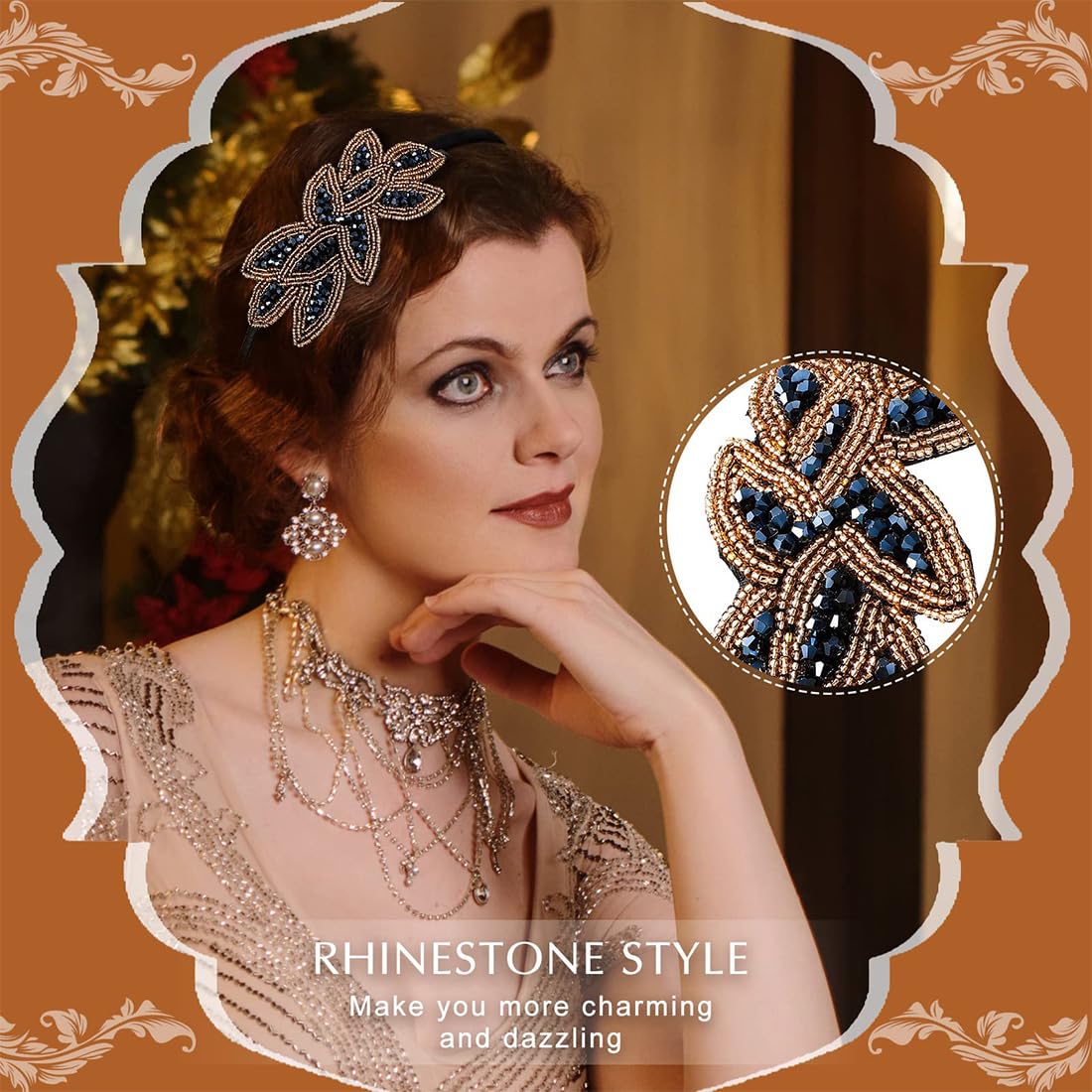 JOCXZI 2Pcs Fasce per Capelli Fasce per Capelli da Donna Accessori per Capelli Anni '20 Oro Strass Nero Argento Cristallo Sposa Spille da Sposa Pizzo Copricapo Gioielli Pezzi Perline Clip Art Deco