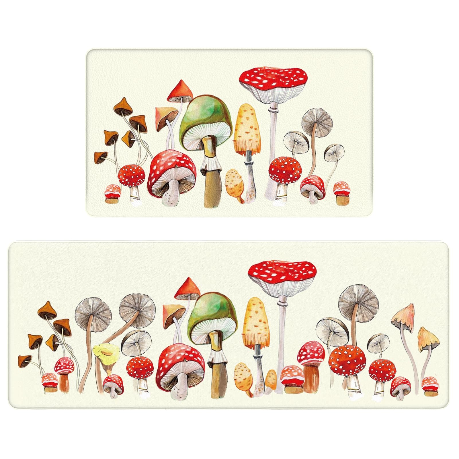 Mushroom Kitchen Mats Cushioned Anti Fatigue Kitchen Mat Set of 2 Non Slip Washable Kitchen Rug for Floor Washable Kitchen Standing Rugs Mushroom Kitchen Decor Accessories