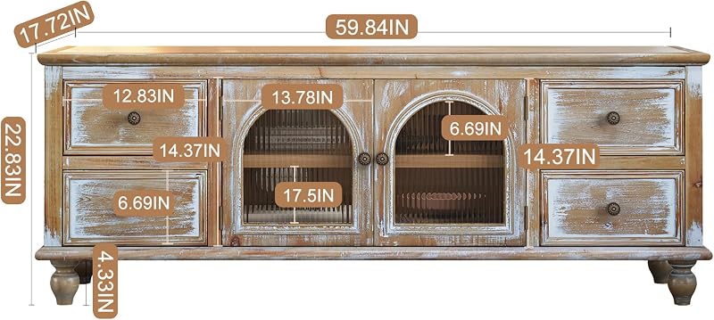 LKTART 60" Solid Wood TV Stand,Entertainment Center with Storage Drawers image 6