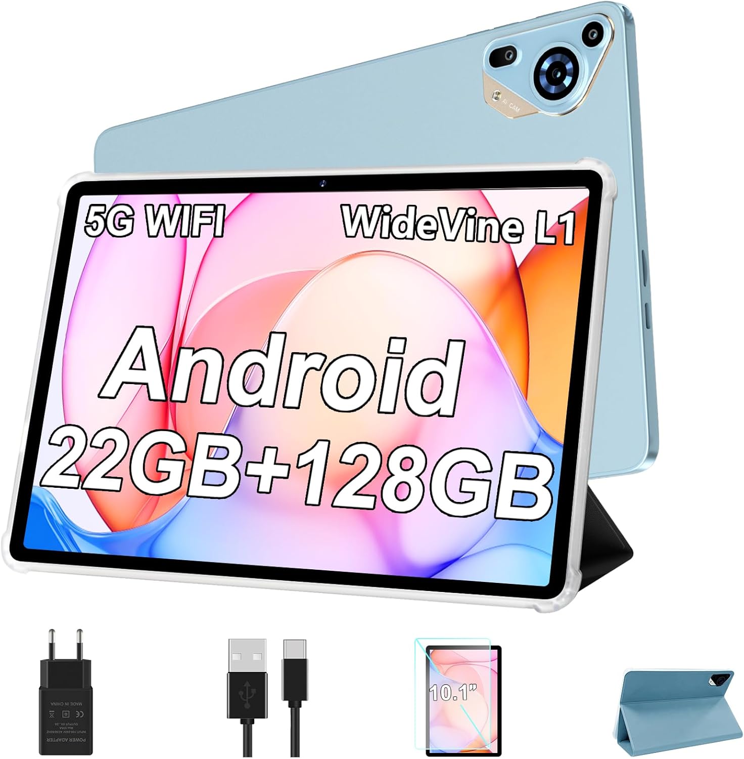 Tablet 10 Pulgadas Android con 22GB RAM + 128GB ROM (Ampliable 1TB), Widevine L…