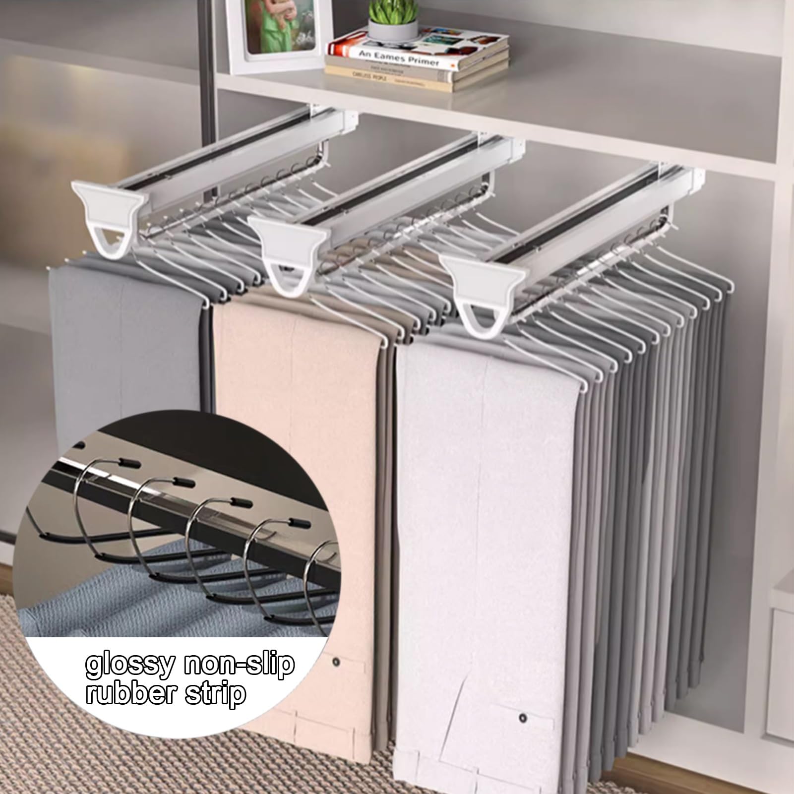 Varilla extraíble para armario, con soporte para ropa extensible de 45 kg, riel retráctil para ropa de aleación de aluminio, perchero extensible deslizante deslizante para amortiguación, barra extra