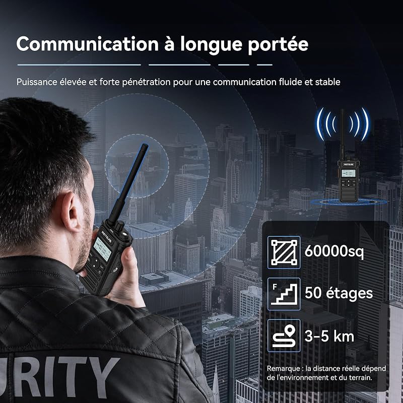 Set 2 stații radio emisie-recepție Retevis RT86S cu cască, rază lungă de acțiune, ecran LCD, baterie 2600 mAh, încărcare USB-C, apel de grup, negru