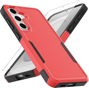 yuanming for Samsung Galaxy S25 FE Case, Dual Layer Protective Heavy DutyNon-Slip [Military Grade 16ft.Drop Tested] with HD Screen Protector, Shockproof Rugged Phone Case Red
