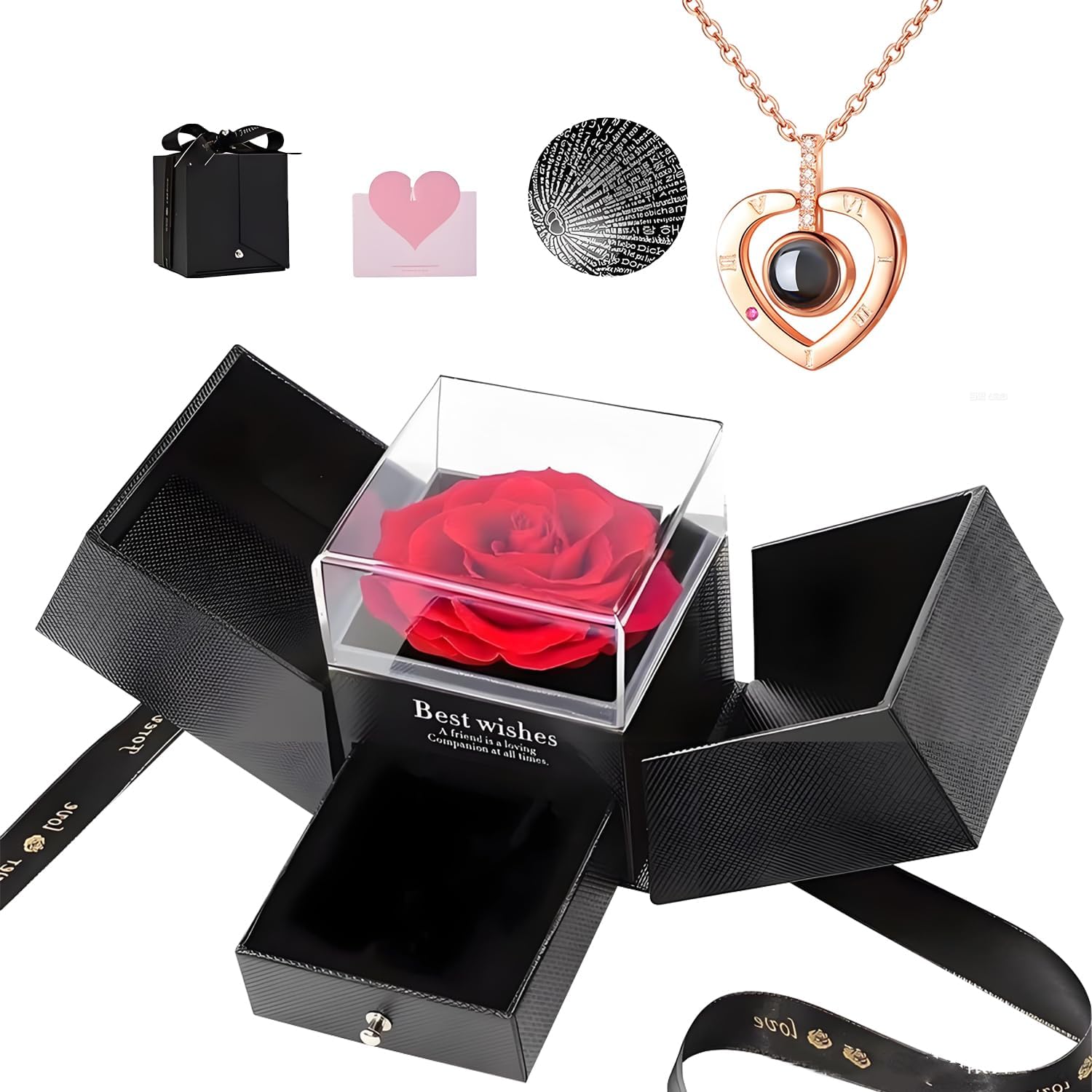 – TopBine Preserved Red Real Rose, Eternal Flowers Rose Gifts for Mom Women Mother's Day gift with I Love You Necklace on Christmas Valentine's Day Anniversary Birthday Gifts