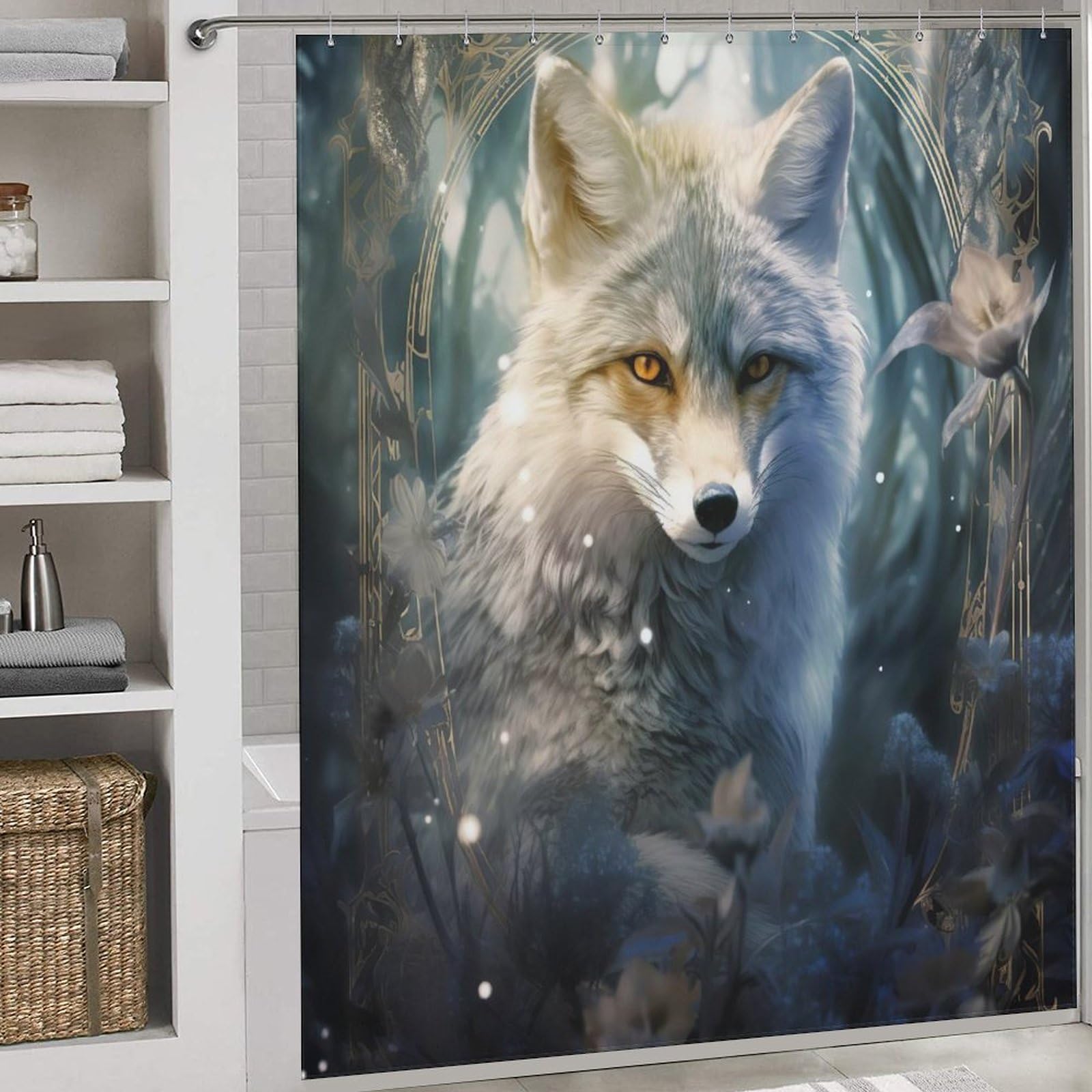 Rideau de douche renard lavable en tissu 183x183 cm avec 12 crochets pour baignoire salle de bain
