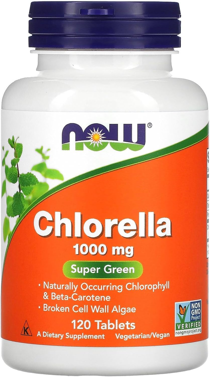 NOW Supplements, Chlorella 1000 mg with naturally occurring Chlorophyll, Beta-Carotene, mixed Carotenoids, Vitamin C, Iron and Protein, 120 Tablets