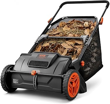 VEVOR Push Lawn Sweeper, 21inch Leaf & Grass Collector, Heavy Duty Thickened Steel Durable to Use with Large Capacity 3.5 cu. ft. Mesh Collection Hopper Bag, 2 Spinning Brushes