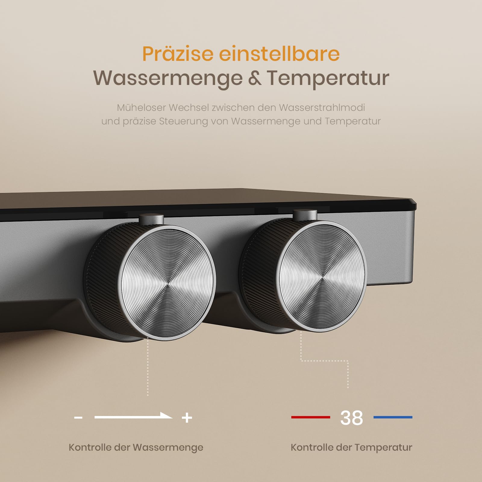 EMKE Duschsystem mit Thermostat, Anthrazit Matt, Einstellbarer Durchfluss Duschsystem Regendusche, Duschgarnitur mit 36x24 cm Regendusche, Duschset mit einstellbarer Wassermenge, 4-Strahl Handbrause