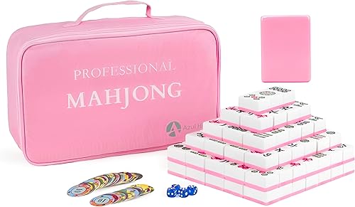 Miniatura 7 de Juego de mahjong chino, 144 azulejos de melamina extra grandes numerados de 1.73 pulgadas con 4 dados, 80 fichas de póquer y una bolsa de