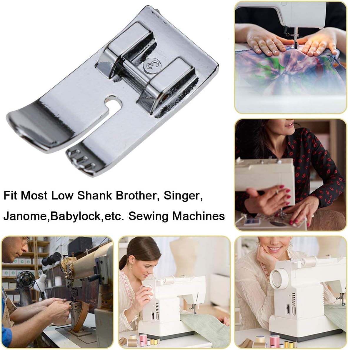 1/4 Inch Straight Stitch Presser Foot for Most Snap-On Brother Singer Juki Janome Babylock Low Shank Sewing Machines Accessories