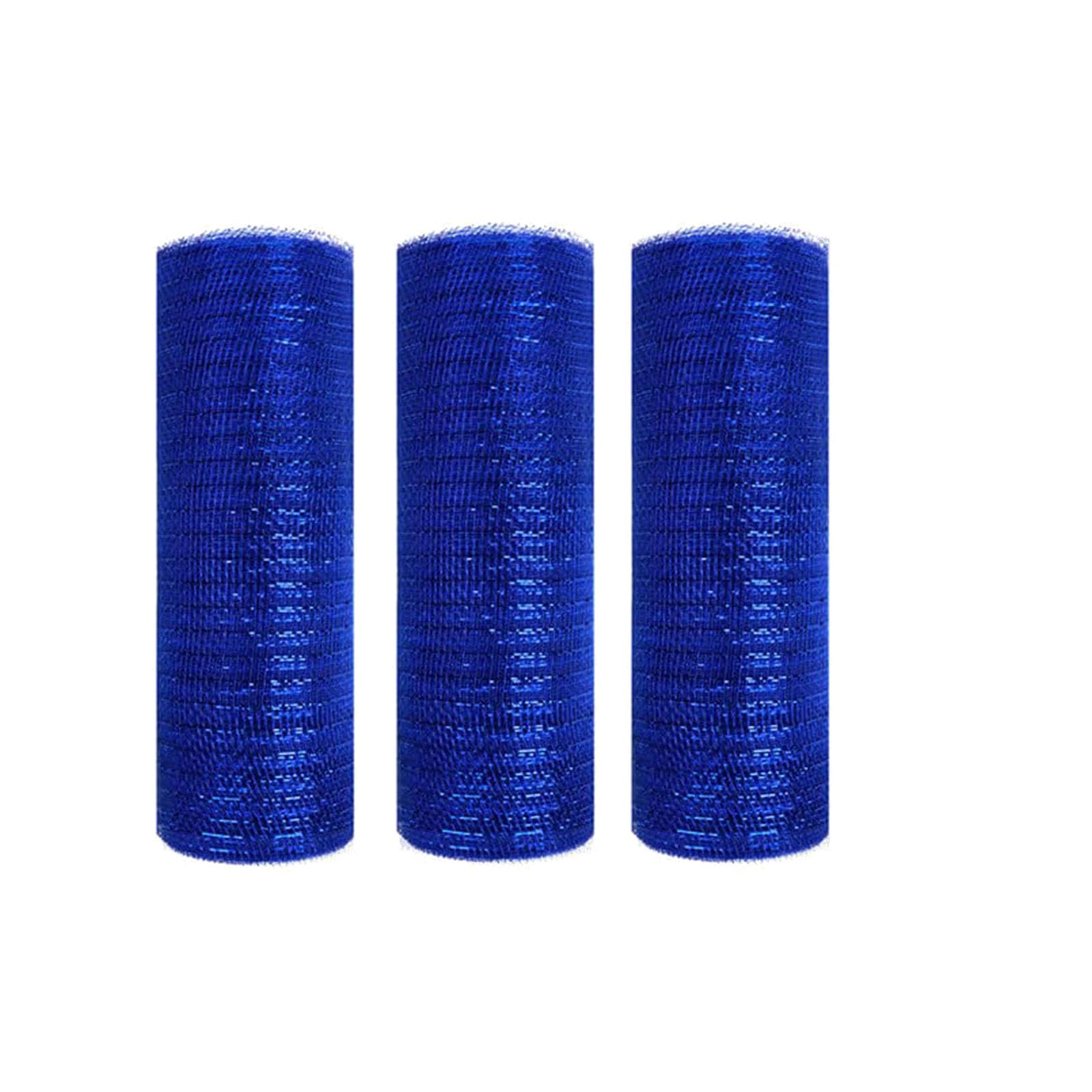 JStnana 3 Rolls Royal Blue Deco Mesh Ribbon for Wreath Making Supplies, 10 Inch x 30FT Metallic Foil Burlap Deco Mesh Fabric for DIY Crafts 4th of