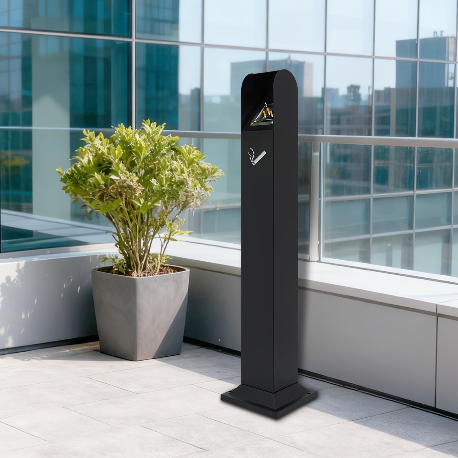 Standaschenbecher für Draußen, 110cm Hoch - Wetterfester & Abschließbarer Outdoor Aschenbecher aus Metall mit Löschplatte und Bodenplatte - Großer Aschenbecher für Garten, Restaurant, Hotel (Schwarz)