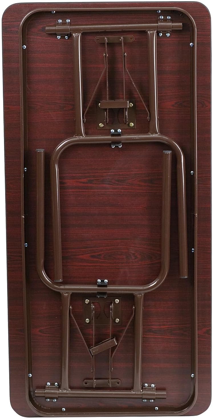 BOWERY HILL Rectangular Folding Table, 24" x 48", Mahogany Finish, Durable Melamine Laminate Top, Brown T-Mold Edge, Steel Legs, Commercial Grade, Portable Table for Banquet, Cafeteria, Home or