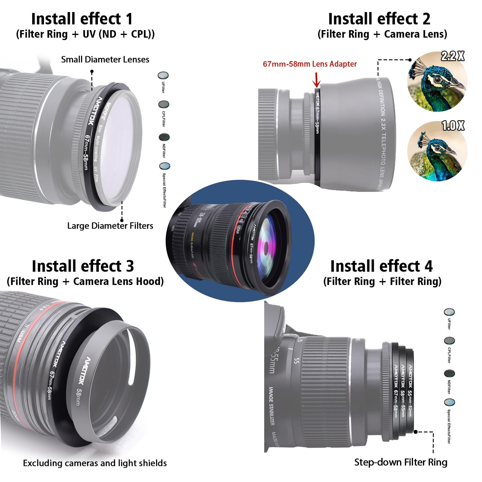 Anel Adaptador Step Up P/ Filtros E Lentes 58mm-67mm 58-67