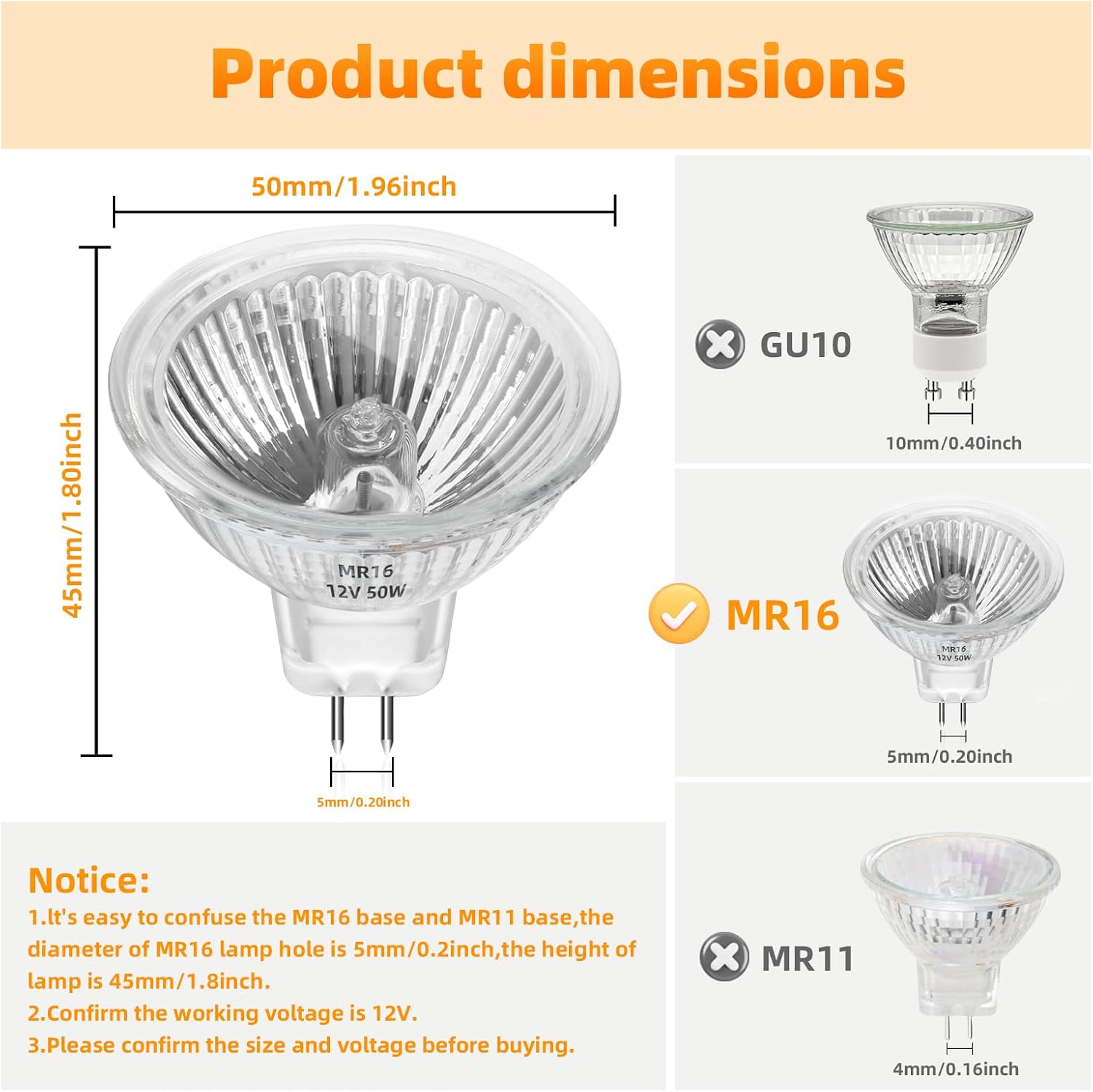 MR16 Halogen Bulb 50W 12V 2 Pin GU5.3 Base Dimmable Light High Output for Landscape Lights,Track Lights,Desk Lamps,Fiber Optics (Pack of 6)