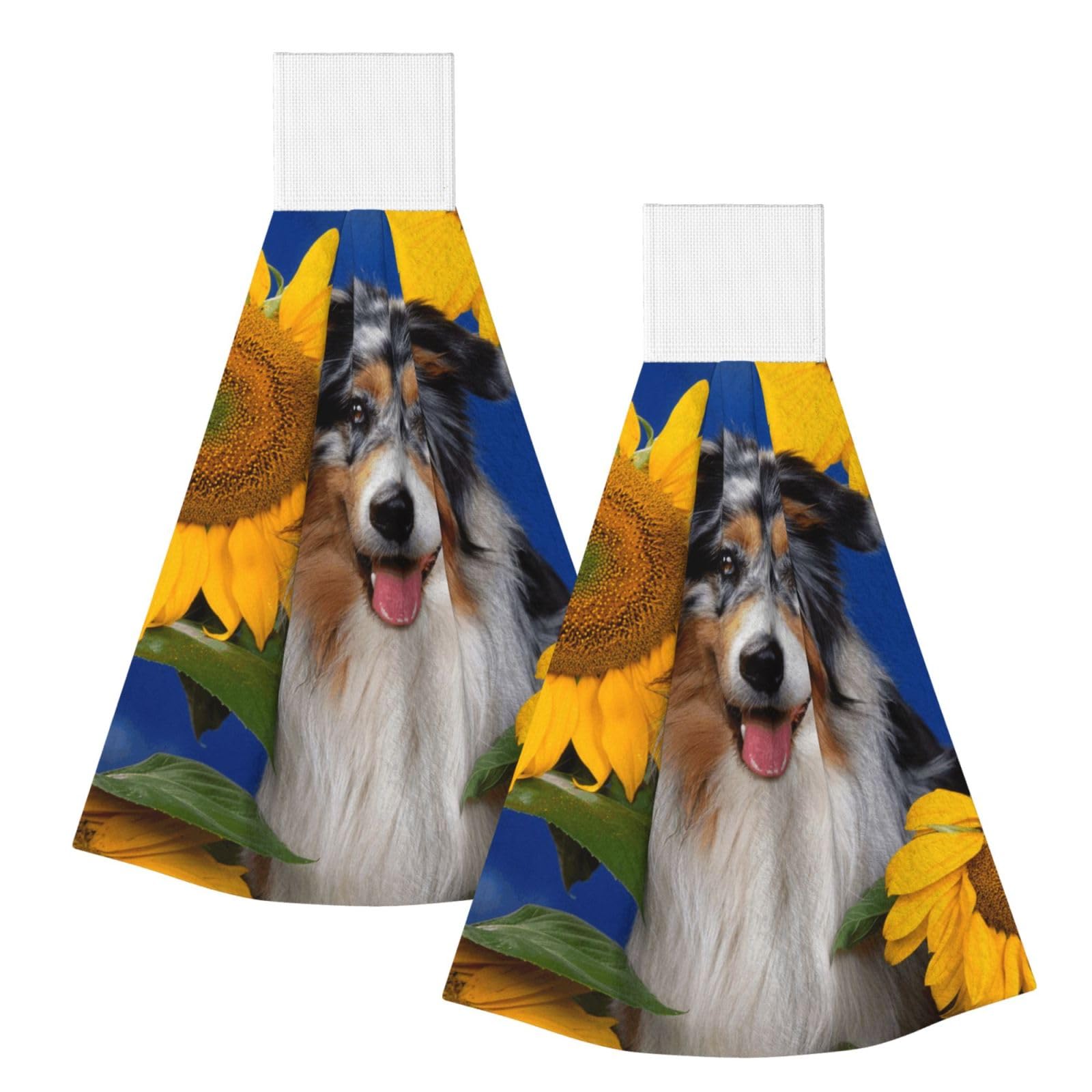 DOPKLNA Australian Shepherd, 2 Pcs Hanging Coral Fiber Hand Towels for Bathroom, Absorbent Kitchen Towels