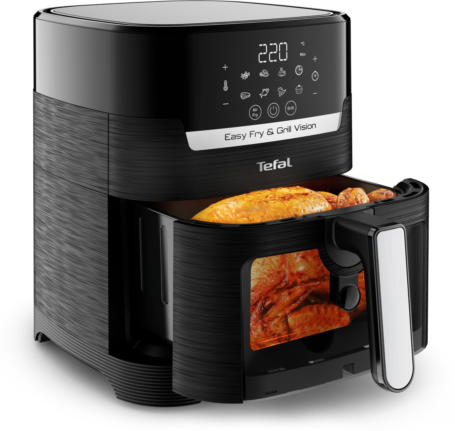 TEFAL EY5068 Easy Fry&Grill Vision Frytkownica beztłuszczowa na gorące powietrze, 4,2 l, grill, technologia Extra Crisp, energooszczędna, ekran dotykowy, 8 programów automatycznych, aplikacja, czarny