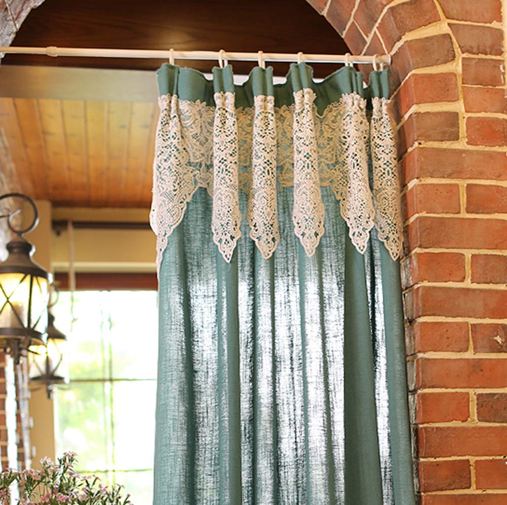 Cortinas de café de estilo rural americano, cenefa verde pavo real para puerta de cocina