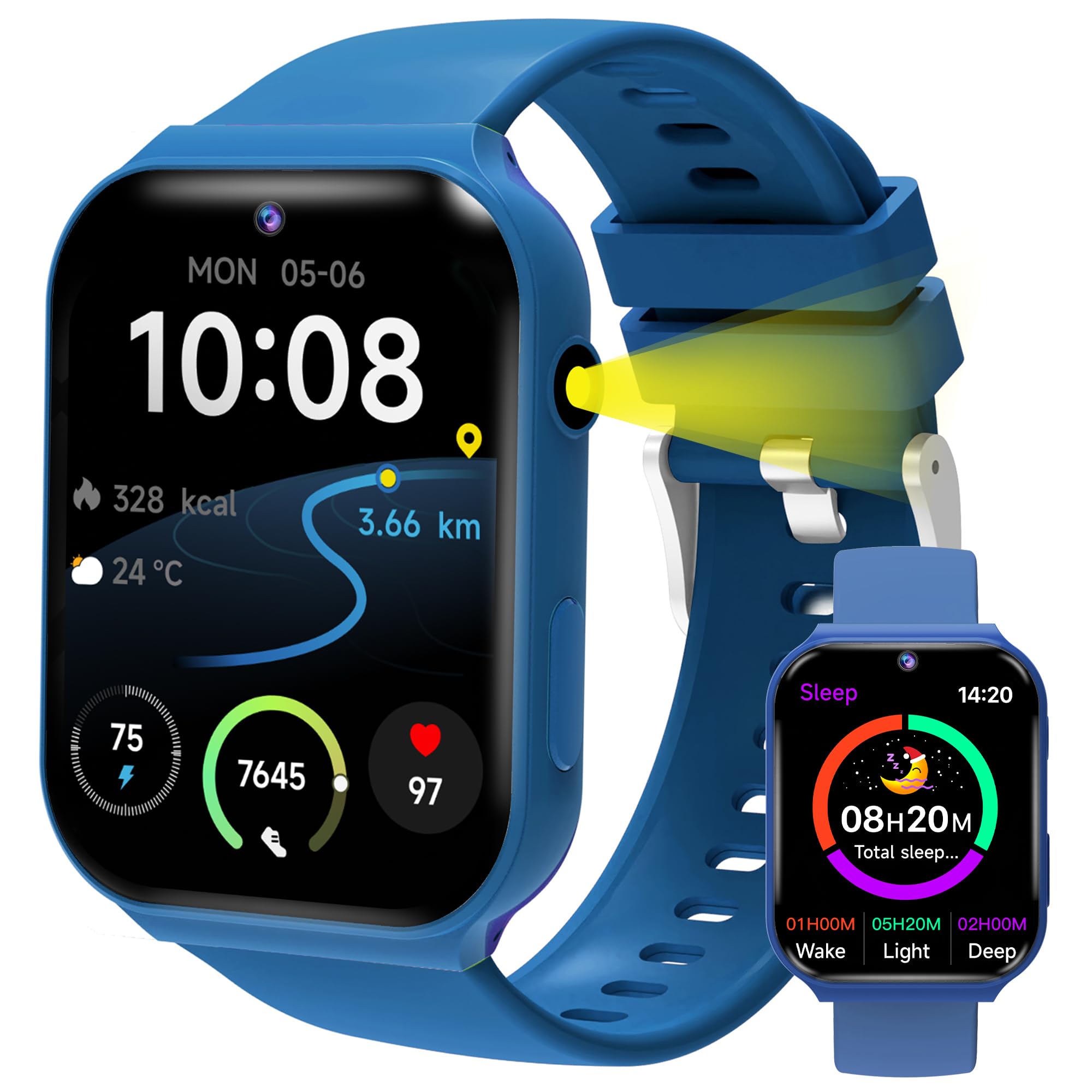 Reloj Inteligente Niño Pulsera Actividad, IP68 1.8" HD Smartwatch Niño y Niña 3-15 Años, Podómetro, Monitor de Sueño, Cámara, Modos Deportivos, Alarmas, 18 Juegos, Linterna, Fondo DIY, Regalo Infantil