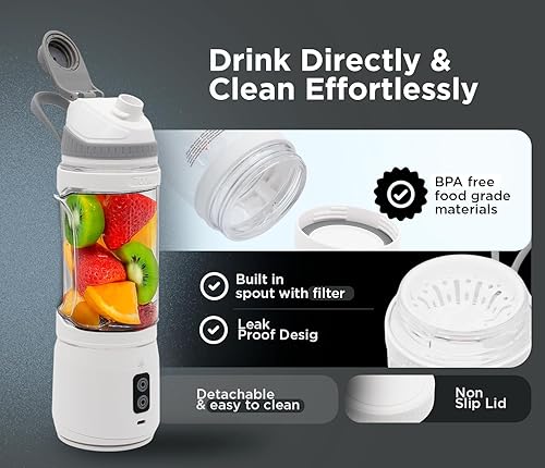 Miniatura 6 de Licuadora recargable para batidos de 23.7 fl oz Mini licuadora portátil de viaje para batidos y batidos con seis cuchillas de acero inoxidable