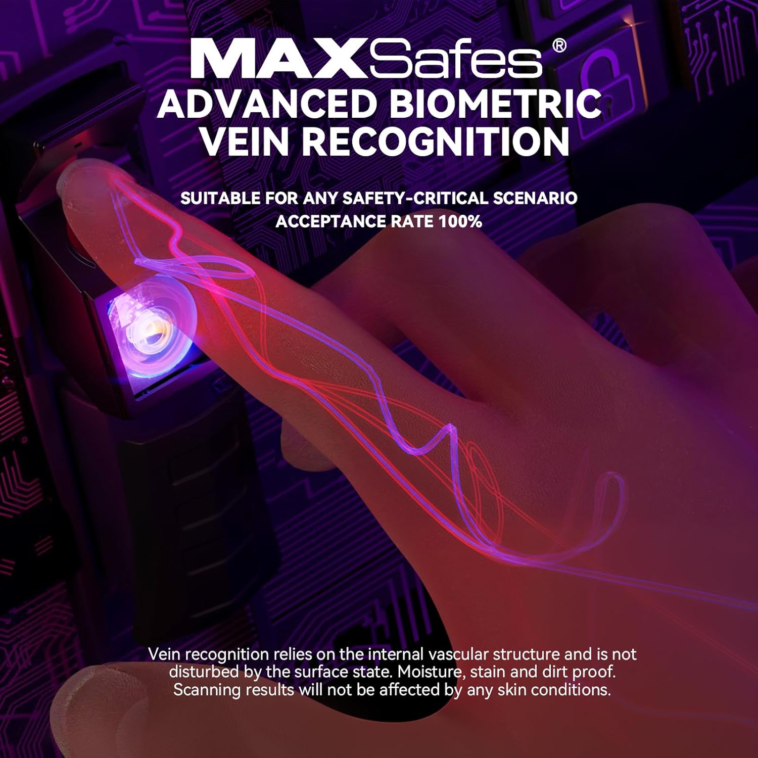 Drawer Safe with Super Biometric Finger Vein Recognition Lock for Two Pistols Storage Safe Quick Access with Biometric Fingerprint Under Desk Drawer Gun Safe for Home and Vehicle - Image 2