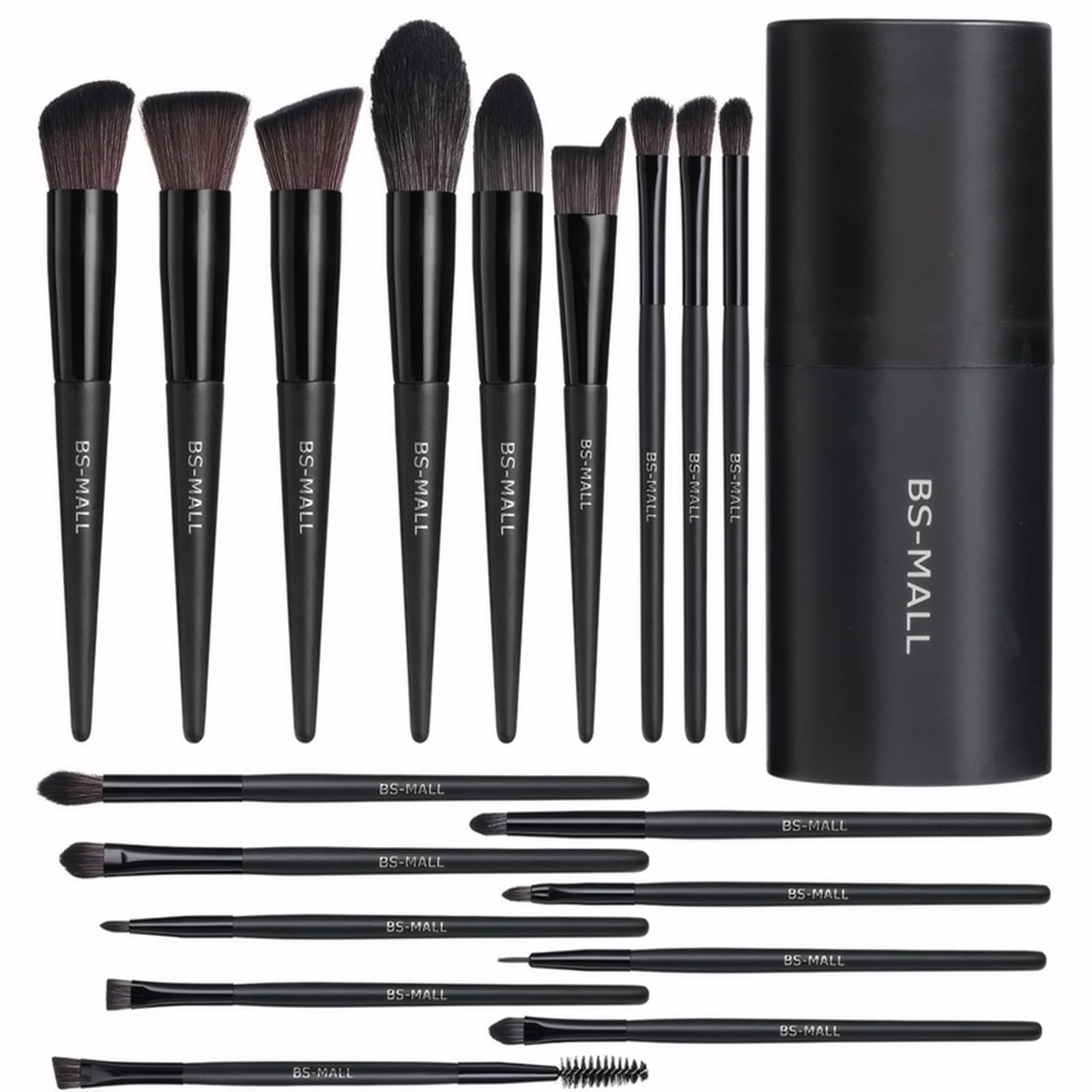 BS-MALL Makeup Brush Set 18 Pcs Premium Synthetic Foundation Powder Concealers Eye shadows Blush Makeup Brushes with black case (C-Black）