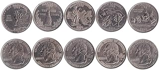 5 Coins from United States | American Coin Set Collection 1/4 Quarter Dollar | Circulated 2000 | George Washington | Carolina Wren | Maryland Statehouse | The Old Man Of The Mountain | Susan Constant | Godspeed | Discovery