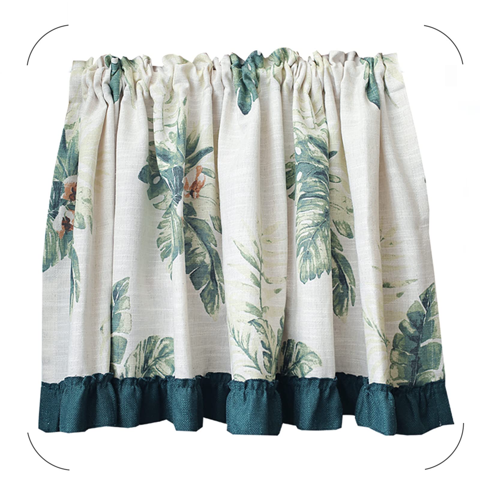 Cortina corta para ventana de un panel con bolsillo para barra y diseño floral OKUOKA