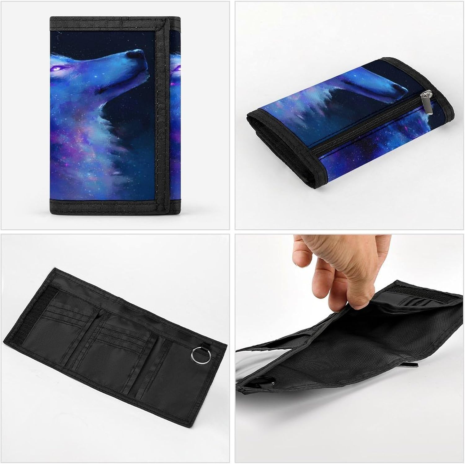Galaxy Wolf Trifold Slim Wallet Front Pocket With Money Clip And ID Credit Card Slots For Travel Work
